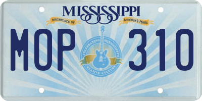 MS license plate MOP310