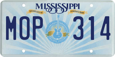 MS license plate MOP314