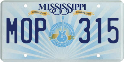 MS license plate MOP315