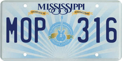 MS license plate MOP316
