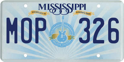 MS license plate MOP326