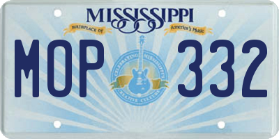 MS license plate MOP332