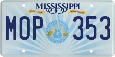 MS license plate MOP353