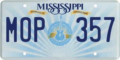 MS license plate MOP357