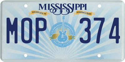MS license plate MOP374