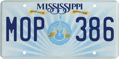 MS license plate MOP386