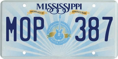 MS license plate MOP387