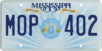 MS license plate MOP402