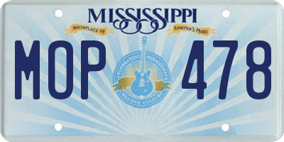 MS license plate MOP478