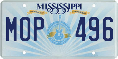 MS license plate MOP496