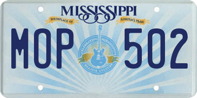 MS license plate MOP502
