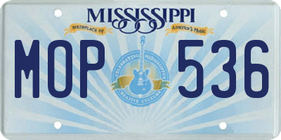 MS license plate MOP536