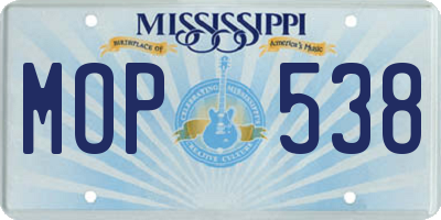MS license plate MOP538