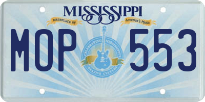 MS license plate MOP553