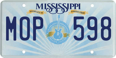 MS license plate MOP598