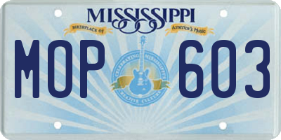 MS license plate MOP603