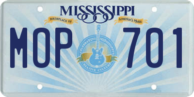 MS license plate MOP701