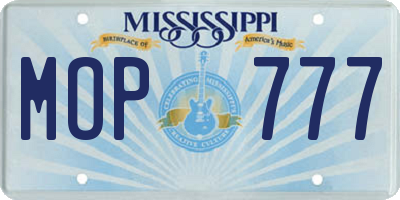 MS license plate MOP777