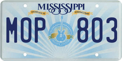 MS license plate MOP803