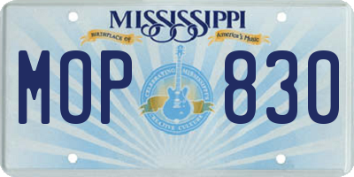 MS license plate MOP830