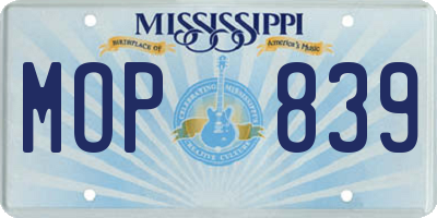 MS license plate MOP839