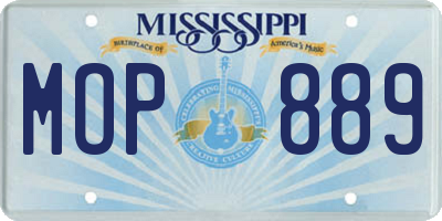 MS license plate MOP889