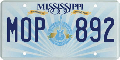 MS license plate MOP892