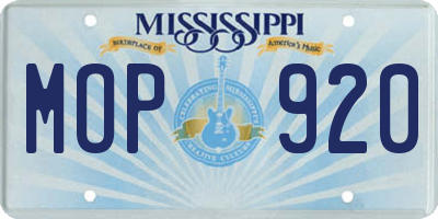 MS license plate MOP920