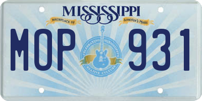 MS license plate MOP931