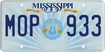 MS license plate MOP933