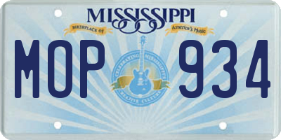 MS license plate MOP934