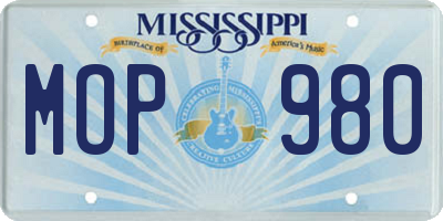 MS license plate MOP980