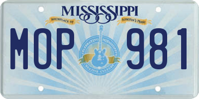 MS license plate MOP981