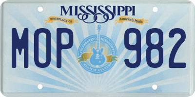MS license plate MOP982