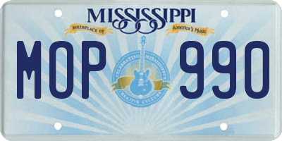 MS license plate MOP990