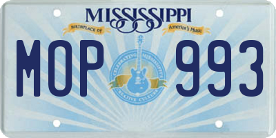 MS license plate MOP993