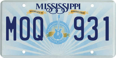 MS license plate MOQ931