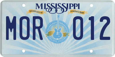 MS license plate MOR012