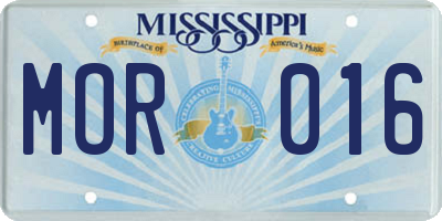 MS license plate MOR016