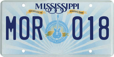 MS license plate MOR018
