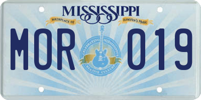 MS license plate MOR019
