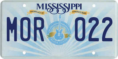 MS license plate MOR022