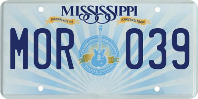 MS license plate MOR039