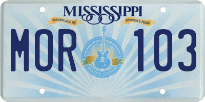 MS license plate MOR103