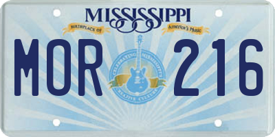 MS license plate MOR216
