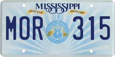 MS license plate MOR315