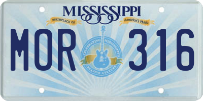 MS license plate MOR316