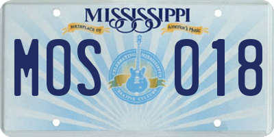 MS license plate MOS018