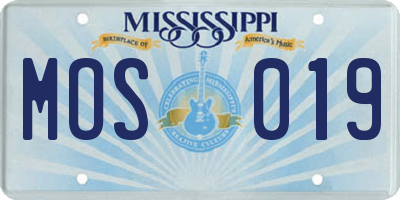 MS license plate MOS019