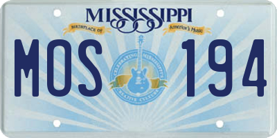 MS license plate MOS194